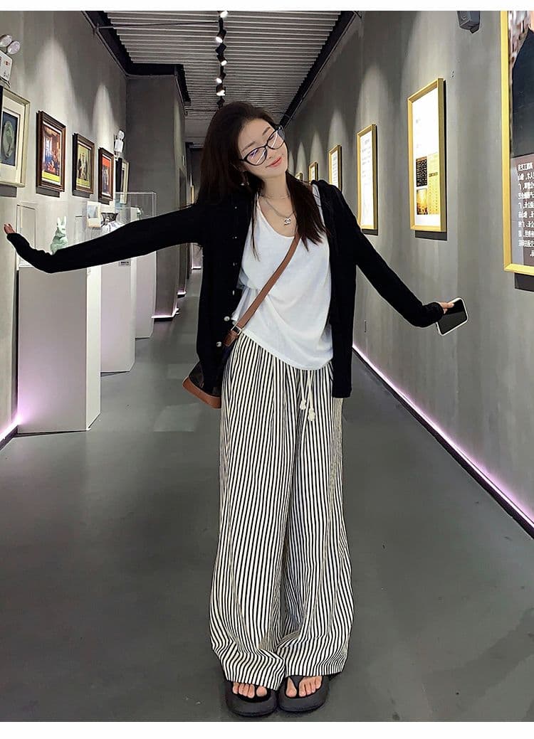 임산부 캐주얼 바지 한 부서 스트라이프 캐주얼 바지 가을 새로운 하이웨이스트 복부 지지 와이드 레그 팬츠 외출용 상세 이미지 52