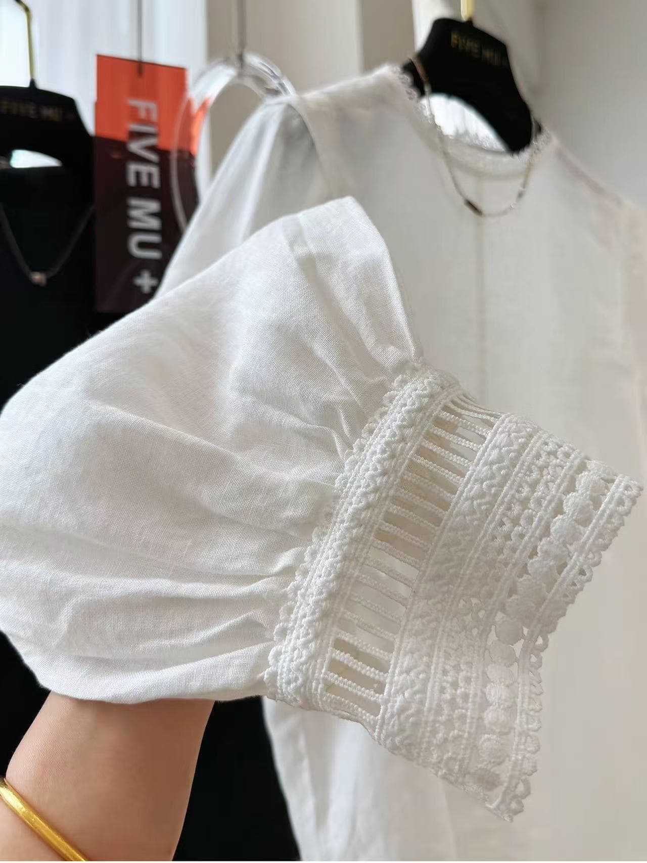 한 부서 고급 센스 레이스 레이스 고급 순수 린넨 긴팔 라운드 넥 여성 셔츠 조기 가을 품격 작은 셔츠 맨위 상세 이미지 15