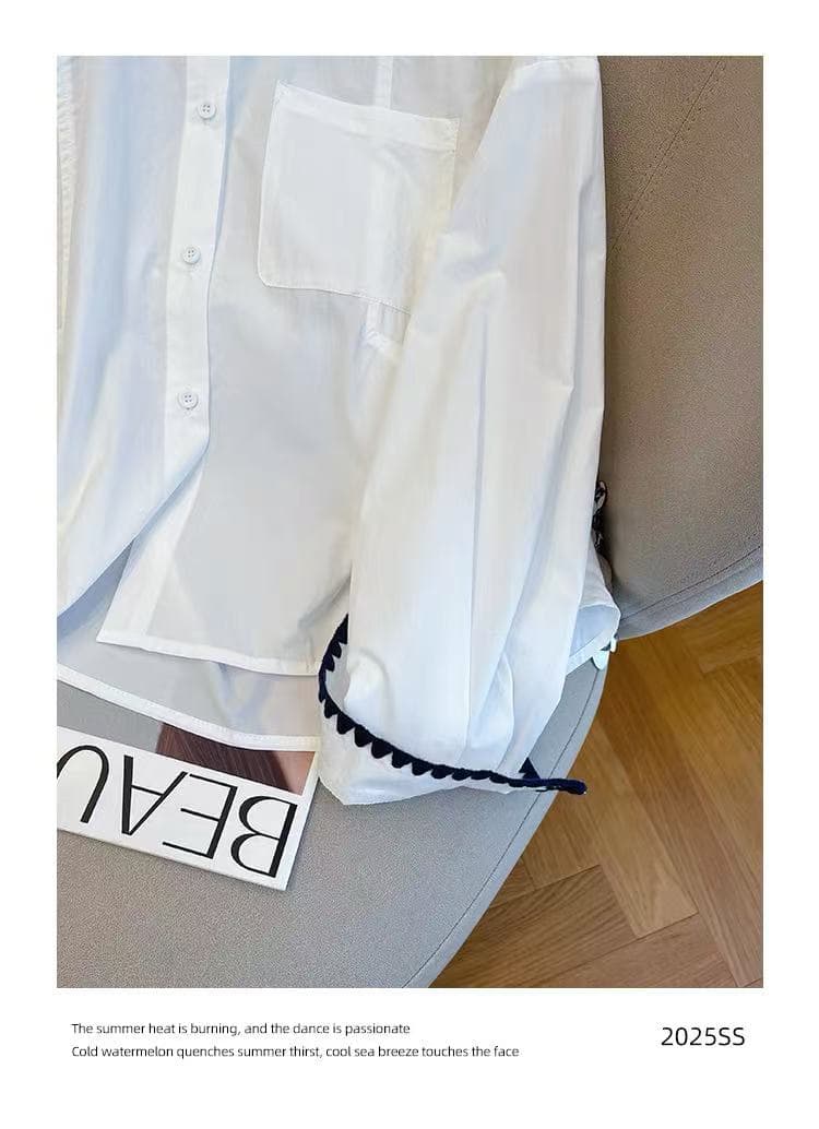 한 인사이드 한 가스 황색 긴팔 여성 셔츠 이른 가을 2026 새로운 루즈핏 배색 Chic 레이스 패치워크 셔츠 상세 이미지 21