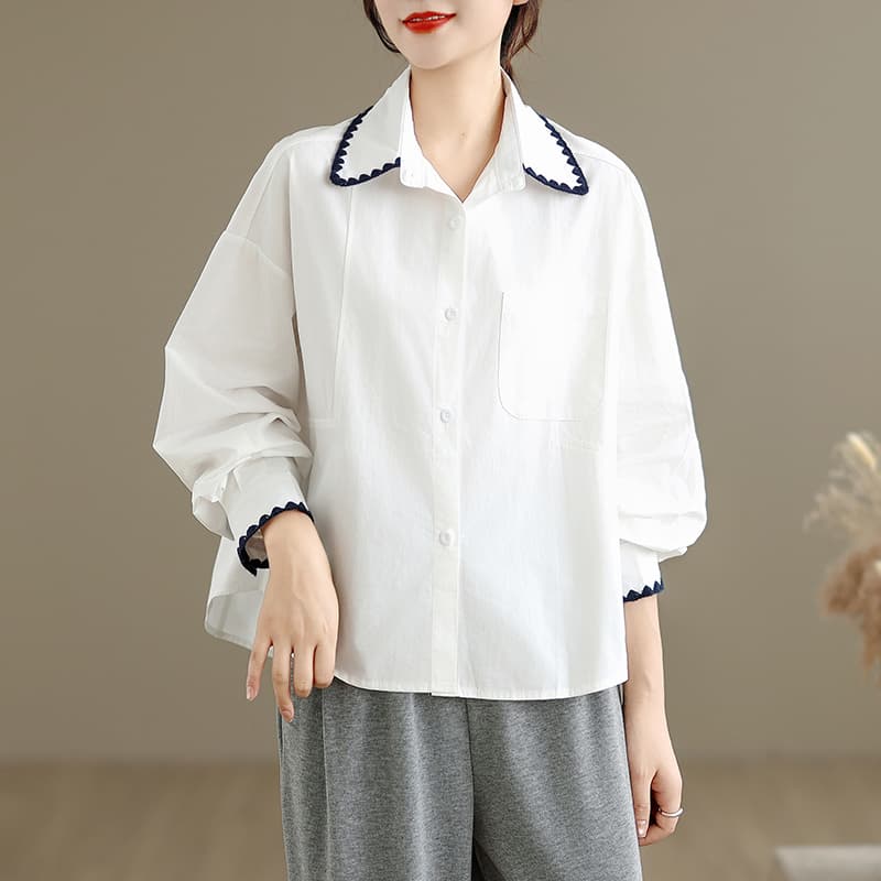 한 인사이드 한 가스 황색 긴팔 여성 셔츠 이른 가을 2026 새로운 루즈핏 배색 Chic 레이스 패치워크 셔츠
