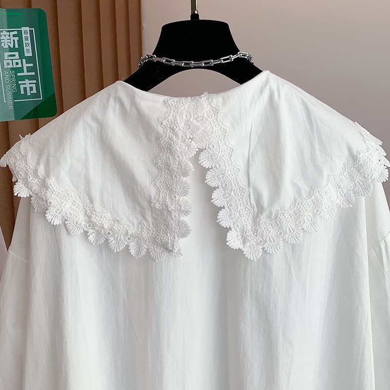 레이스 베이비 칼라 흑인과 백인 체크무늬 긍정적 인 어깨 여성 셔츠 2026 봄 빅 사이즈 지방 mm 중간 길이 레트로 연령 감소 맨위 상세 이미지 14
