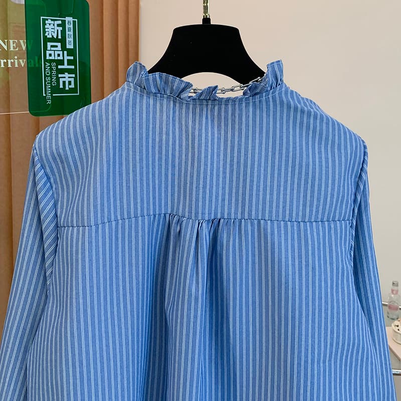 연령 감소 패션 곰팡이 고리 순면 스트라이프 셔츠 여성 긴 소매 봄 가을 다용도 루즈핏 품격 캐주얼 셔츠 맨위 이미지 4