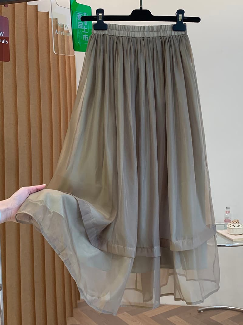 카키 색 유럽 오간자 치마 반신 스커트 여성 봄 가을 2026 새로운 빛 럭셔리 고급 센스 반 스커트 롱 코트 A라인 스커트 상세 이미지 13