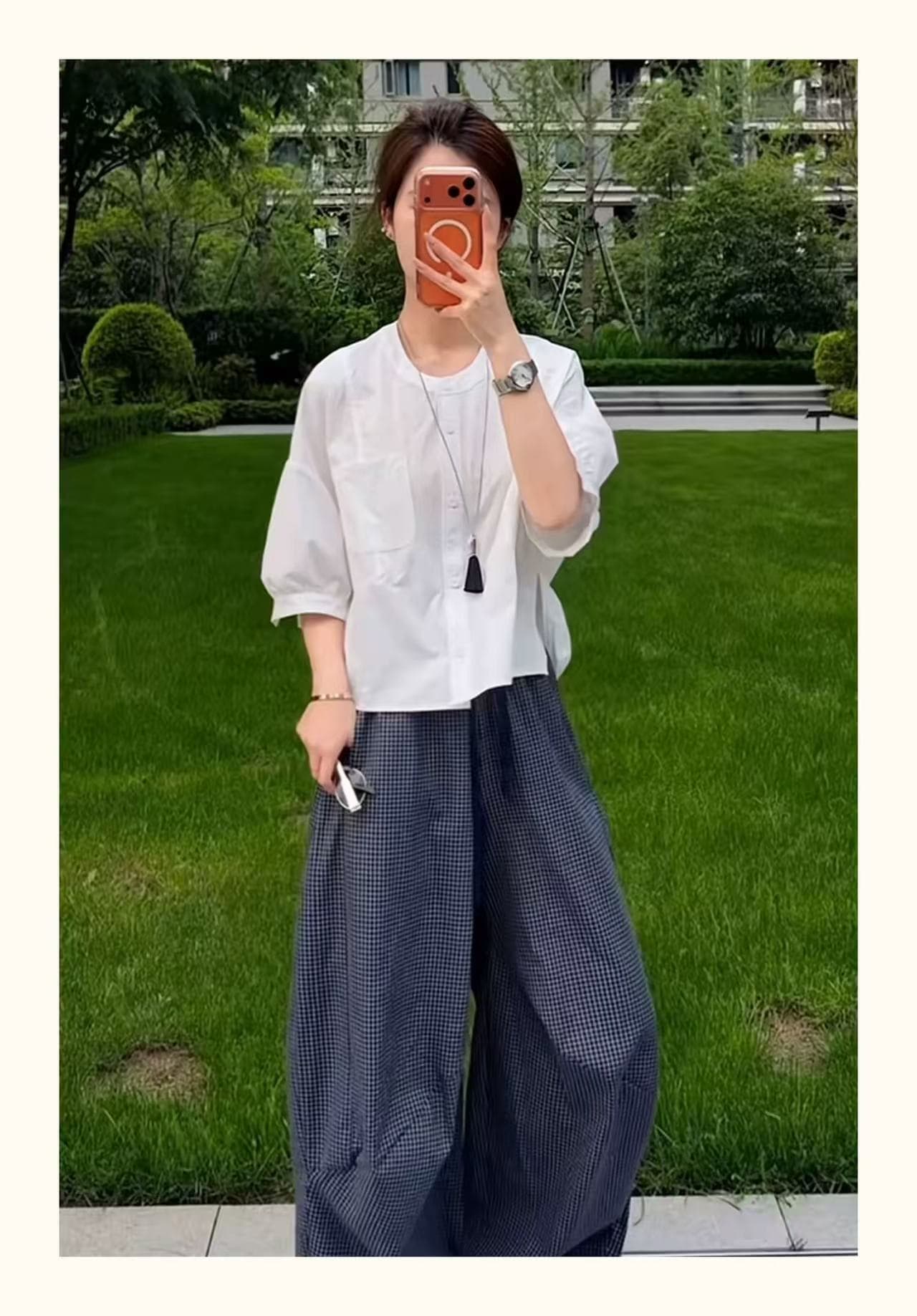 한 부서 미니멀리즘 프로필 모양 중간 소매 여성 셔츠 2026 여름 새로운 단색 다용도 연령 감소 루즈핏 슬림해 보이는 셔츠 트렌디 상세 이미지 5