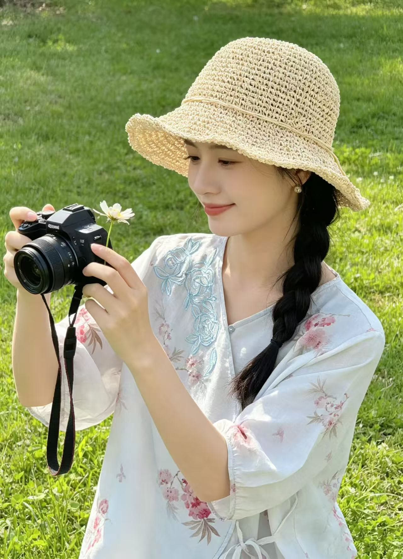 레트로 면 린넨 프린트 여성 셔츠 여름 새로운 중식 국풍 5 점 소매 V넥 비스듬한 襟 레이스업 차 서비스 맨위 상세 이미지 10