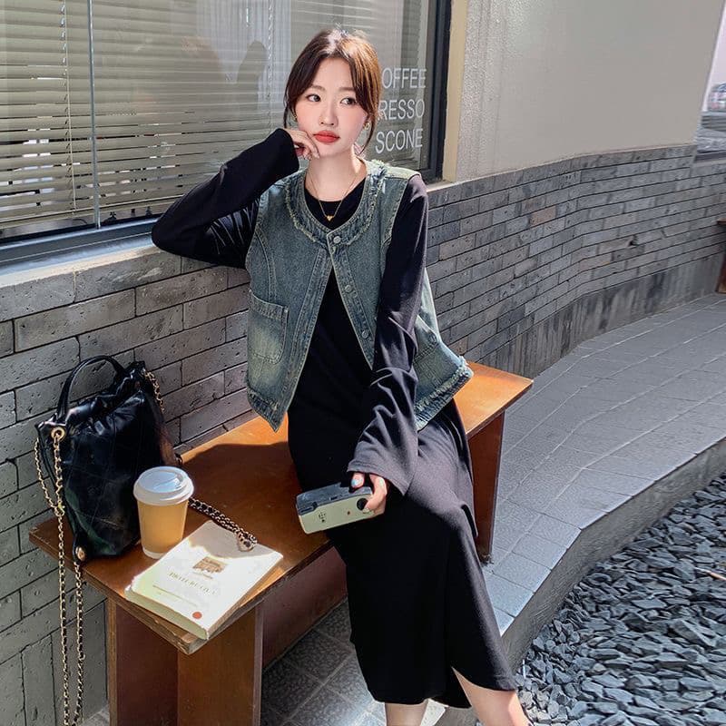 패션 술 데님 베스트 여성 코트 봄 여름 가을 새로운 루즈핏 연령 감소 다용도 민소매 조끼 맨위 트렌디 이미지 3