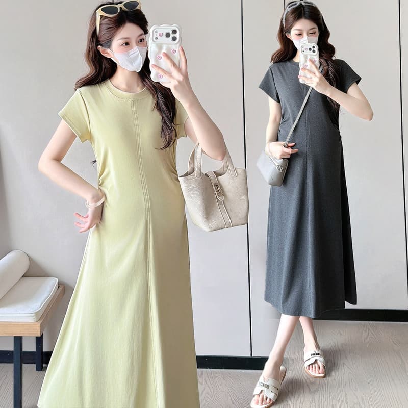 실사 출산 착용 패션 루즈핏 미니멀리즘 순면 롱 코트 드레스 이미지 3