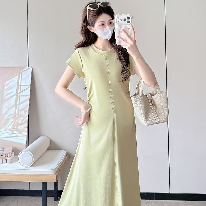 실사 출산 착용 패션 루즈핏 미니멀리즘 순면 롱 코트 드레스 이미지 4