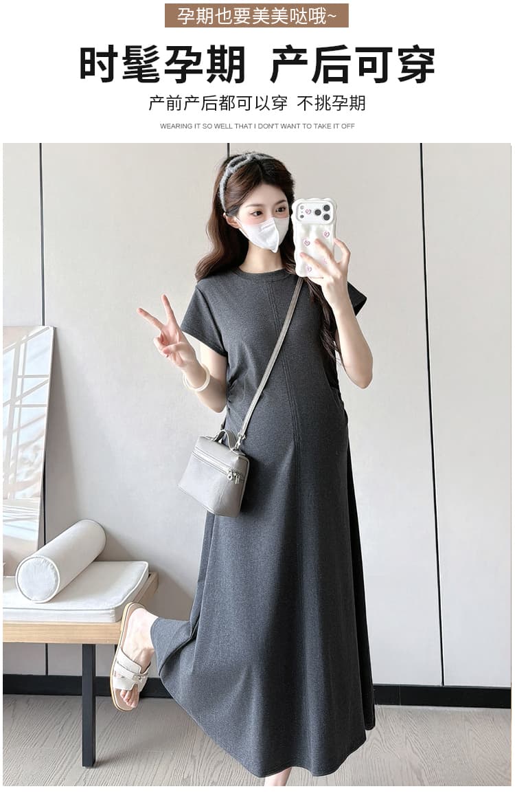 실사 출산 착용 패션 루즈핏 미니멀리즘 순면 롱 코트 드레스 상세 이미지 2