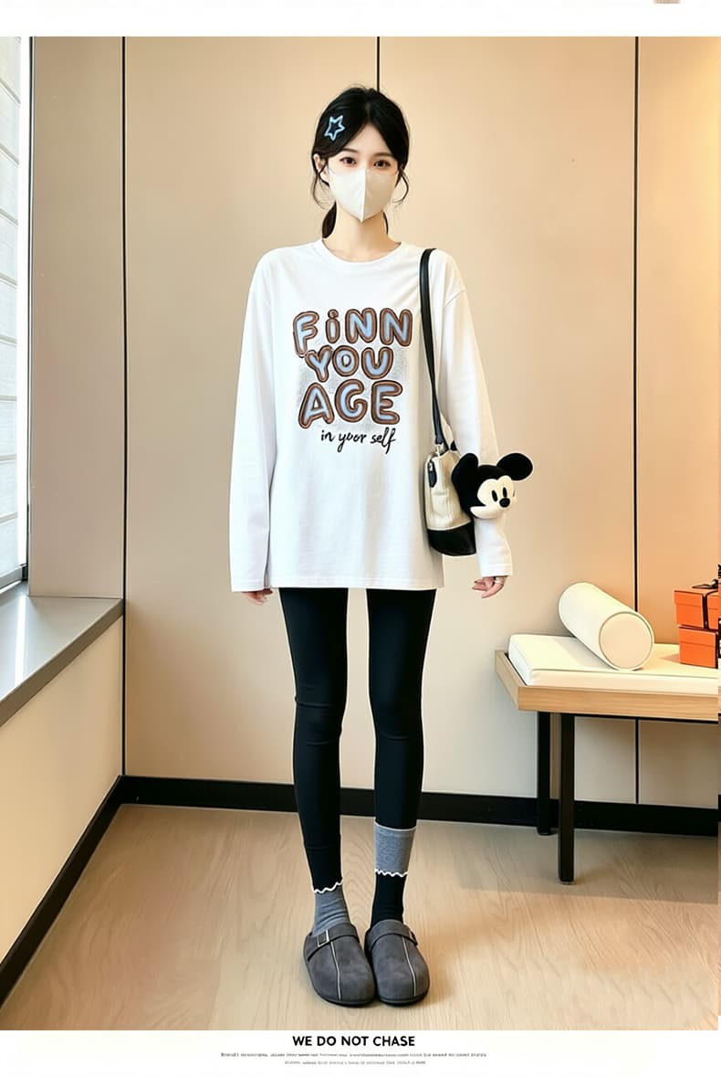 2026 이른 가을 패션 새로운 임산부 맨위 한국 스타일 긴팔 프린트 알파벳 면 티셔츠 여성 상세 이미지 16