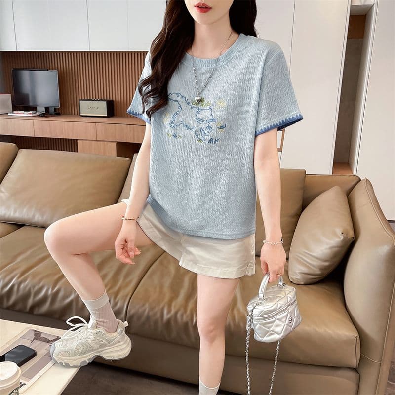 실사 반팔 티셔츠 여성 여름 2026 한국 스타일 새로운 레이스 키티 배색 소매 패션 다용도 맨위 상세 이미지 11