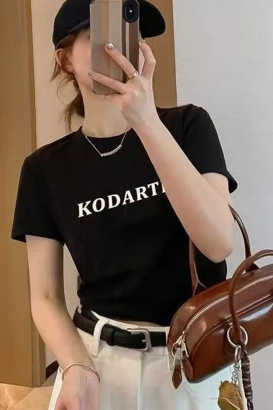 순면 40 220 그램 92 면 8 암모니아 Lun 한국 스타일 새로운 긍정적 인 어깨 반팔 티셔츠 여성 프린트 핫걸 맨위 이미지 5