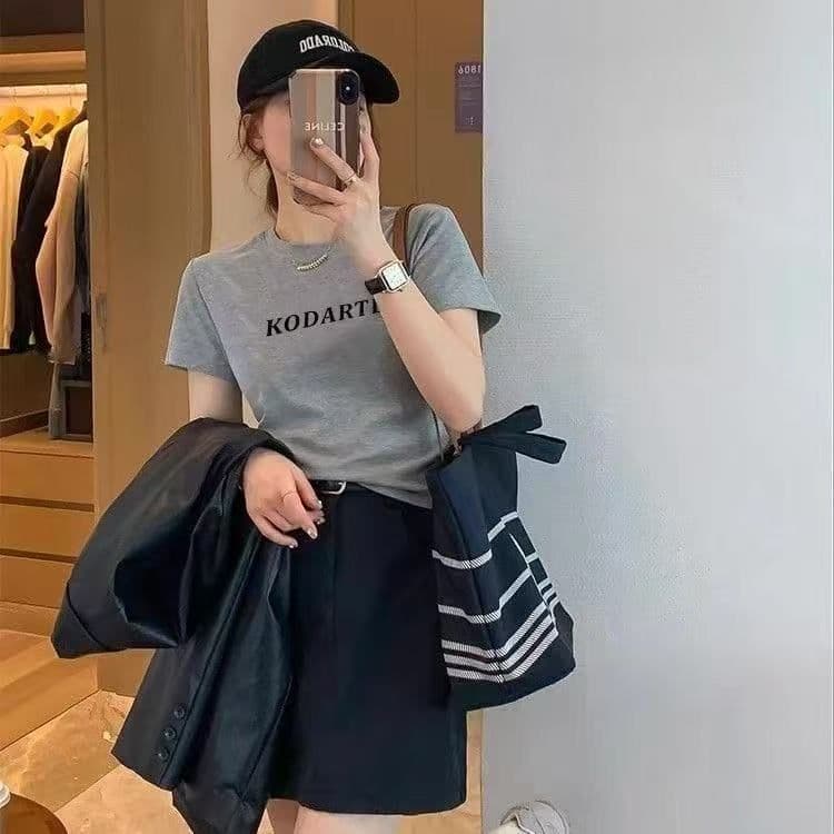 순면 40 220 그램 92 면 8 암모니아 Lun 한국 스타일 새로운 긍정적 인 어깨 반팔 티셔츠 여성 프린트 핫걸 맨위 상세 이미지 3