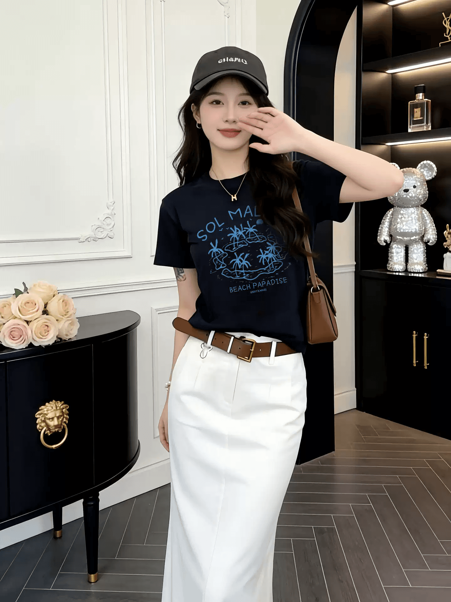 순면 40 220 그램 92 면 8 암모니아 Lun 한국 스타일 핫걸 긍정적 인 어깨 반팔 티셔츠 여성 몸매 가꾸기 프린트 맨위 상세 이미지 2