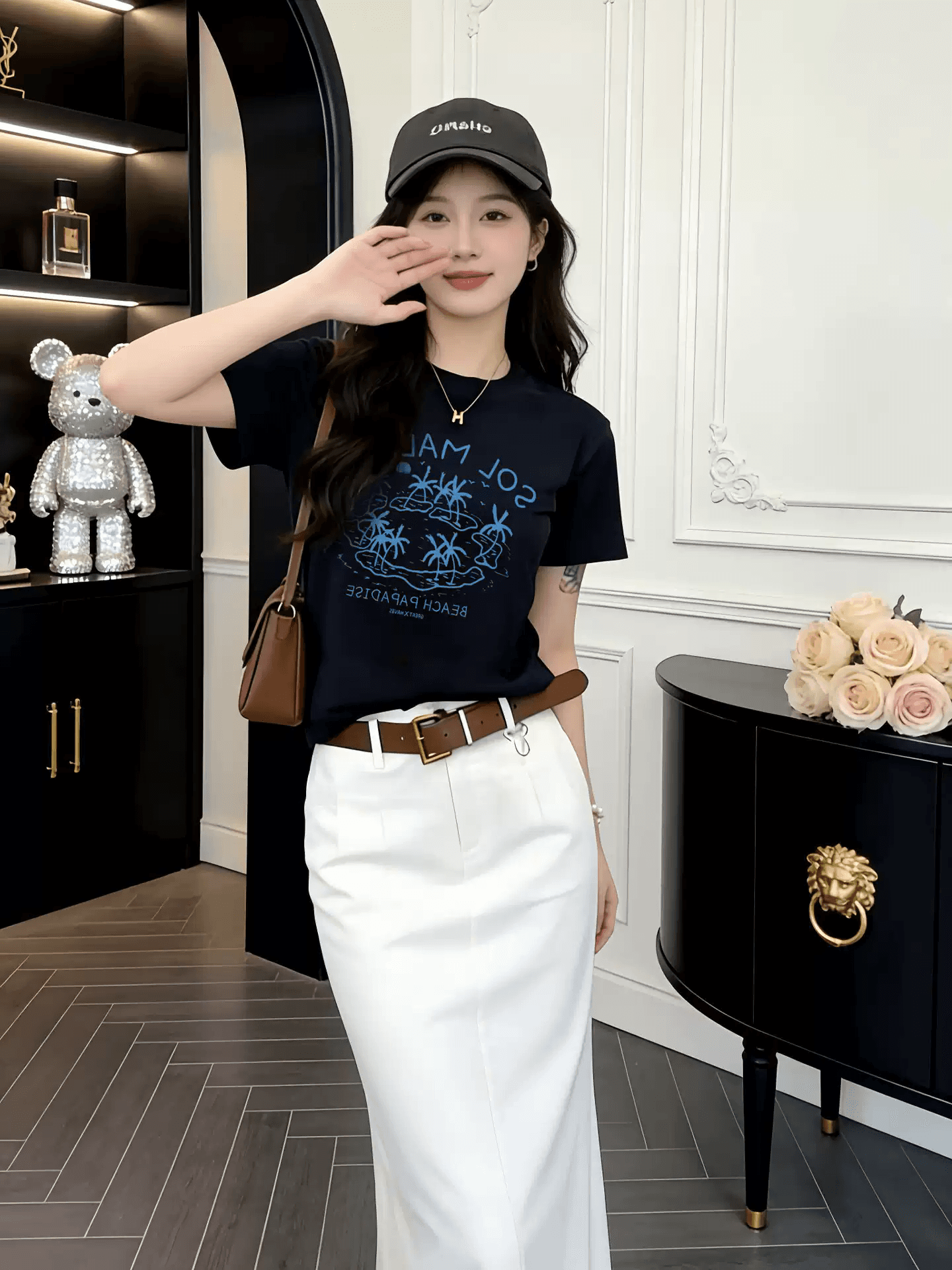 순면 40 220 그램 92 면 8 암모니아 Lun 한국 스타일 핫걸 긍정적 인 어깨 반팔 티셔츠 여성 몸매 가꾸기 프린트 맨위 상세 이미지 5