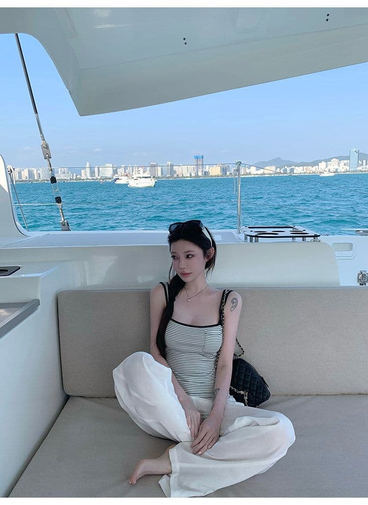 suuuicee 화 초점 높음 비전 수준 스트라이프 몸매 가꾸기 와이드 어깨끈 캐미솔 핫걸 맨위 상세 이미지 5