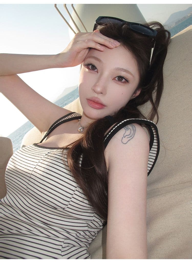 suuuicee 화 초점 높음 비전 수준 스트라이프 몸매 가꾸기 와이드 어깨끈 캐미솔 핫걸 맨위 상세 이미지 11