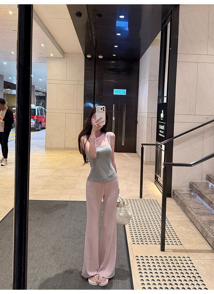 suuuicee 화 초점 높음 비전 수준 스트라이프 몸매 가꾸기 와이드 어깨끈 캐미솔 핫걸 맨위 상세 이미지 22
