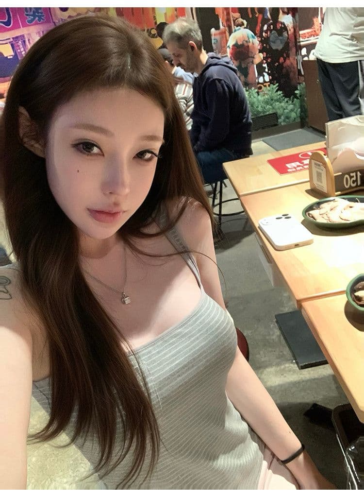 suuuicee 화 초점 높음 비전 수준 스트라이프 몸매 가꾸기 와이드 어깨끈 캐미솔 핫걸 맨위 상세 이미지 23
