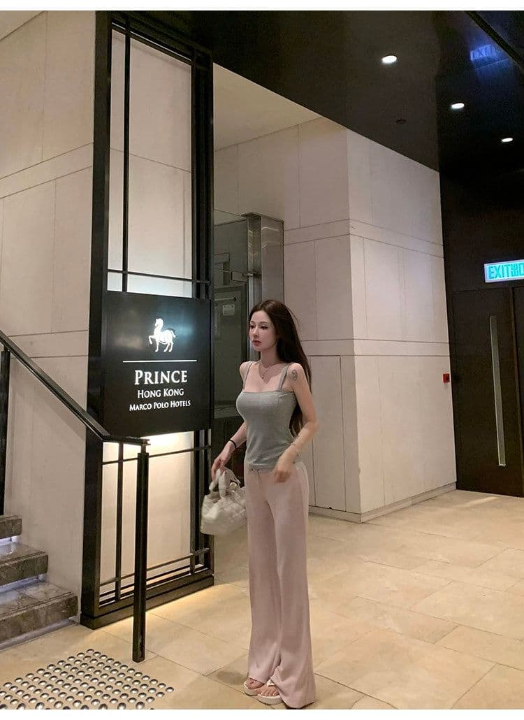 suuuicee 화 초점 높음 비전 수준 스트라이프 몸매 가꾸기 와이드 어깨끈 캐미솔 핫걸 맨위 상세 이미지 26