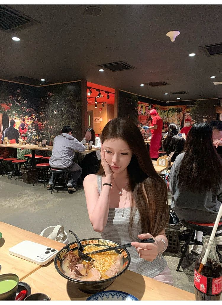 suuuicee 화 초점 높음 비전 수준 스트라이프 몸매 가꾸기 와이드 어깨끈 캐미솔 핫걸 맨위 상세 이미지 33