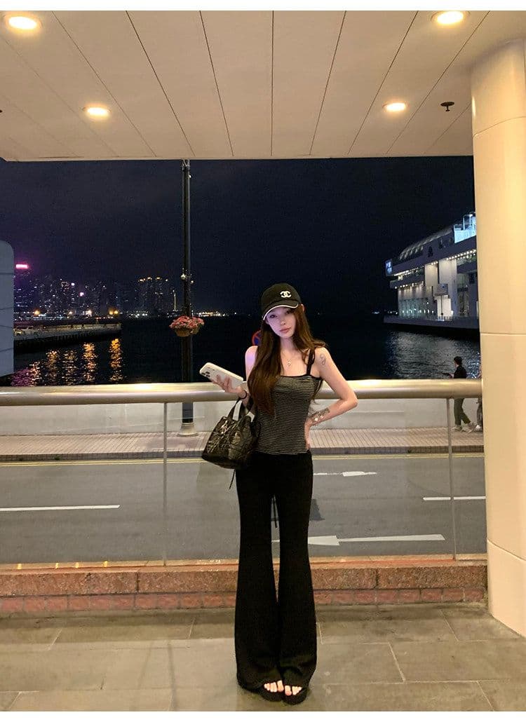 suuuicee 화 초점 높음 비전 수준 스트라이프 몸매 가꾸기 와이드 어깨끈 캐미솔 핫걸 맨위 상세 이미지 35