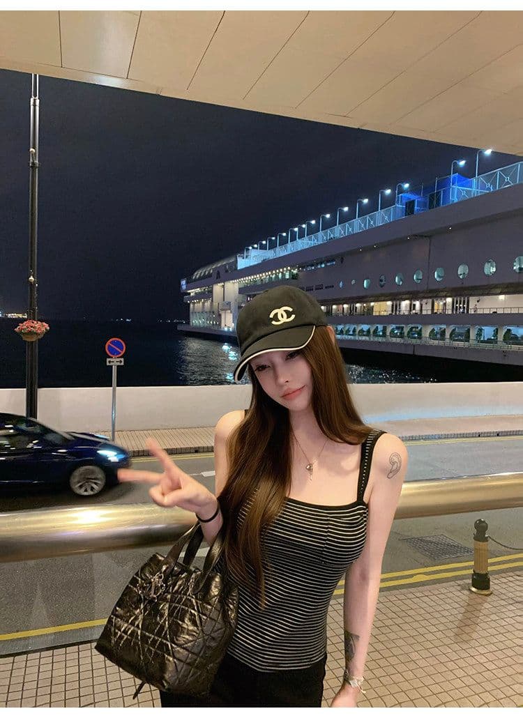 suuuicee 화 초점 높음 비전 수준 스트라이프 몸매 가꾸기 와이드 어깨끈 캐미솔 핫걸 맨위 상세 이미지 42