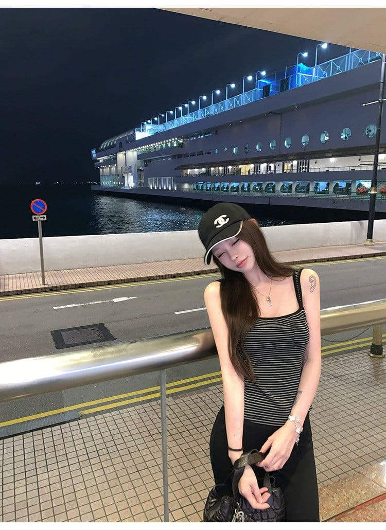 suuuicee 화 초점 높음 비전 수준 스트라이프 몸매 가꾸기 와이드 어깨끈 캐미솔 핫걸 맨위 상세 이미지 48
