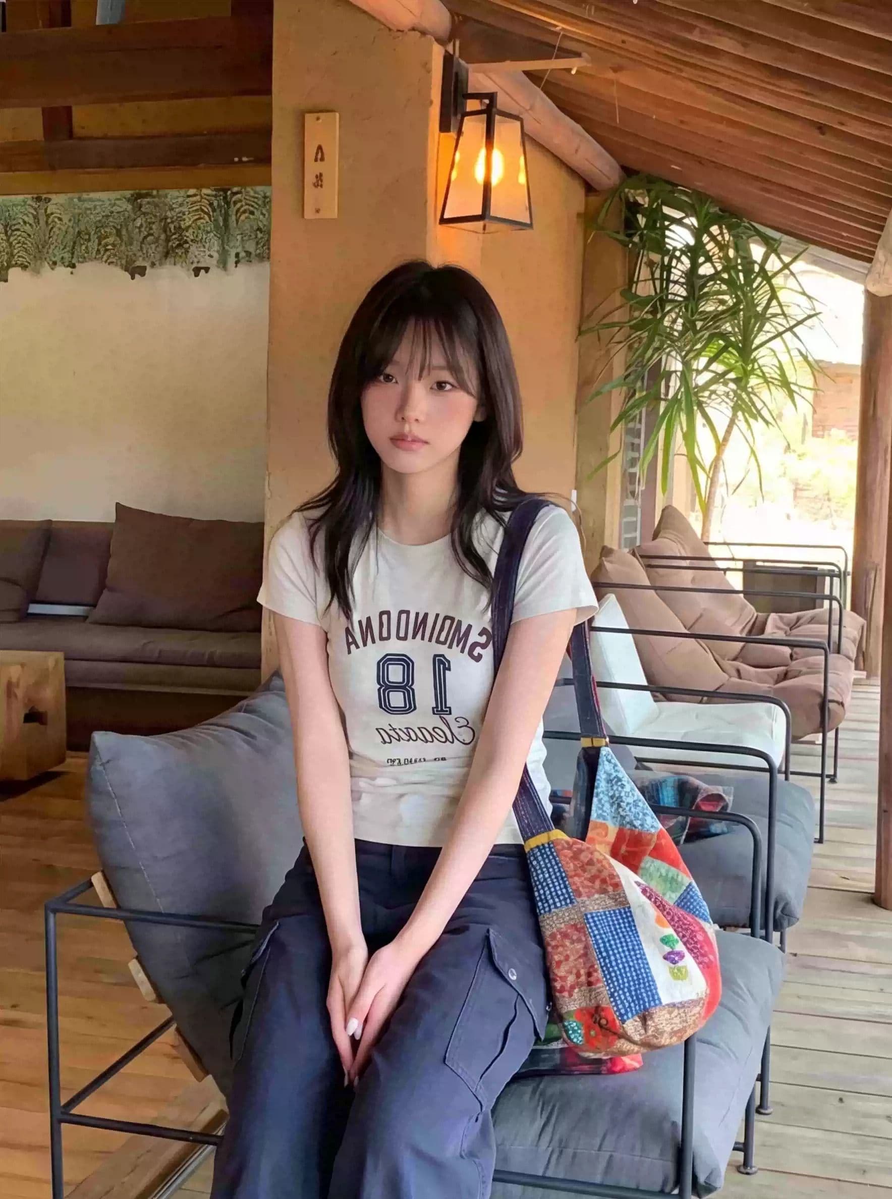 순면 40 220 그램 92 면 8 암모니아 Lun 한국 스타일 새로운 긍정적 인 어깨 반팔 티셔츠 여성 프린트 핫걸 맨위 이미지 4