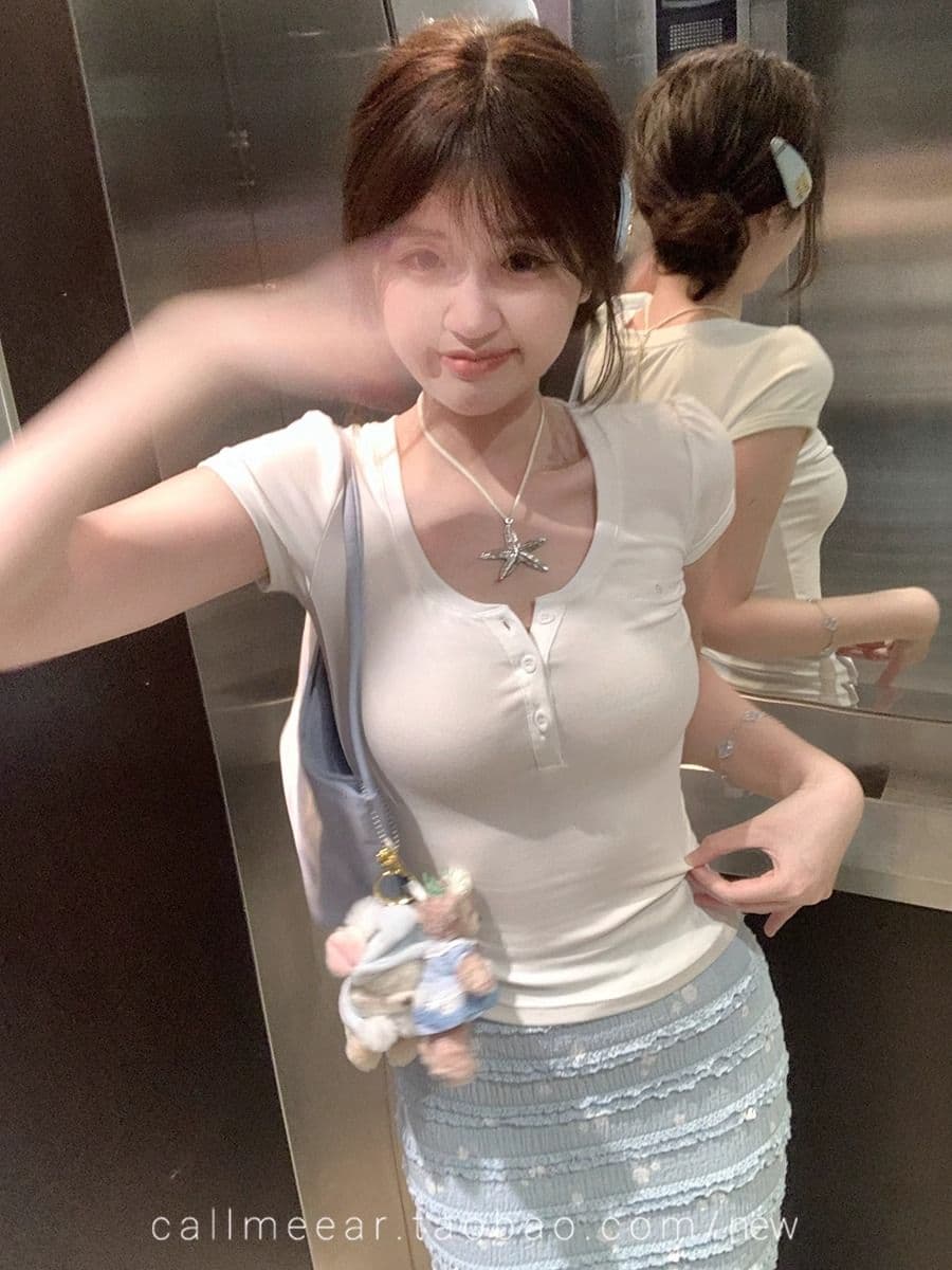 270 그램 사람들 면 다용도 자수 t 한국 스타일 거품 소매 티셔츠 여성 여름 핫걸 몸매 가꾸기 슬림해 보이는 반팔 순수한 욕망 맨위 상세 이미지 21