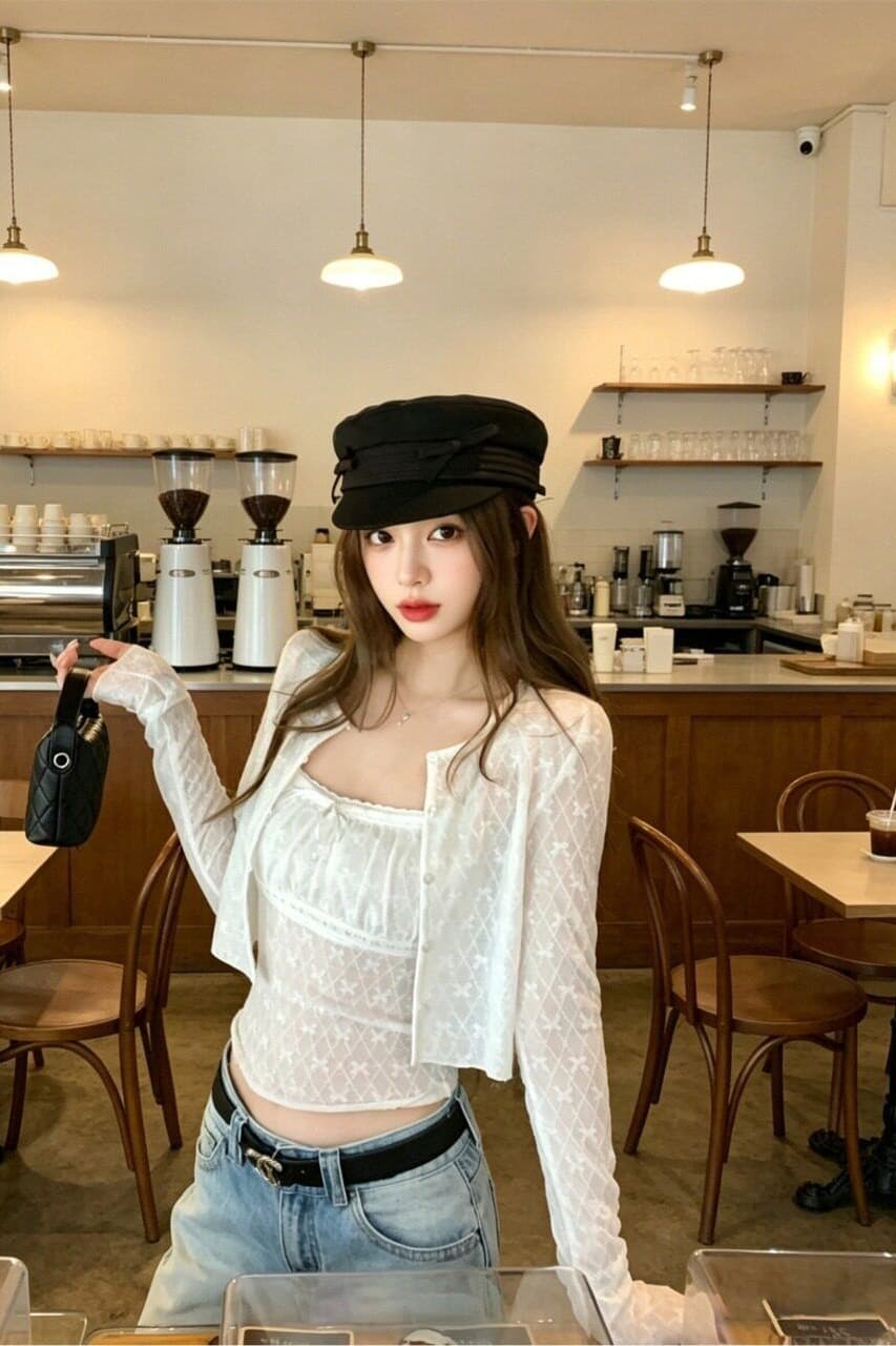 순수한 욕망 바람 캐주얼 쇼트 스타일 자외선 차단 여성 코트 여름 나비 매듭 몸매 가꾸기 캐미솔 투피스 세트 이미지 6
