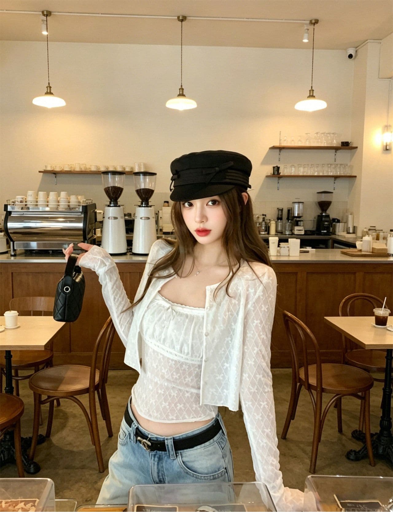 순수한 욕망 바람 캐주얼 쇼트 스타일 자외선 차단 여성 코트 여름 나비 매듭 몸매 가꾸기 캐미솔 투피스 세트 상세 이미지 3