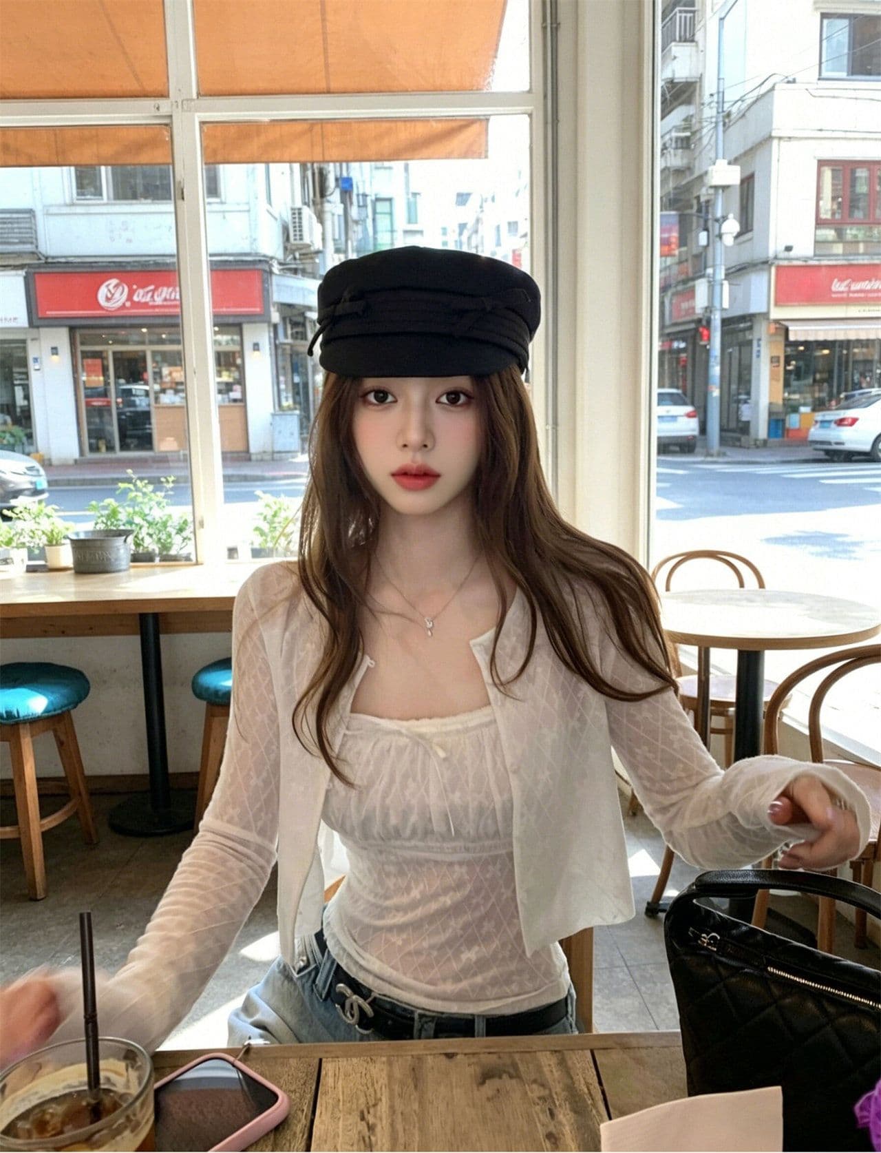 순수한 욕망 바람 캐주얼 쇼트 스타일 자외선 차단 여성 코트 여름 나비 매듭 몸매 가꾸기 캐미솔 투피스 세트 상세 이미지 4