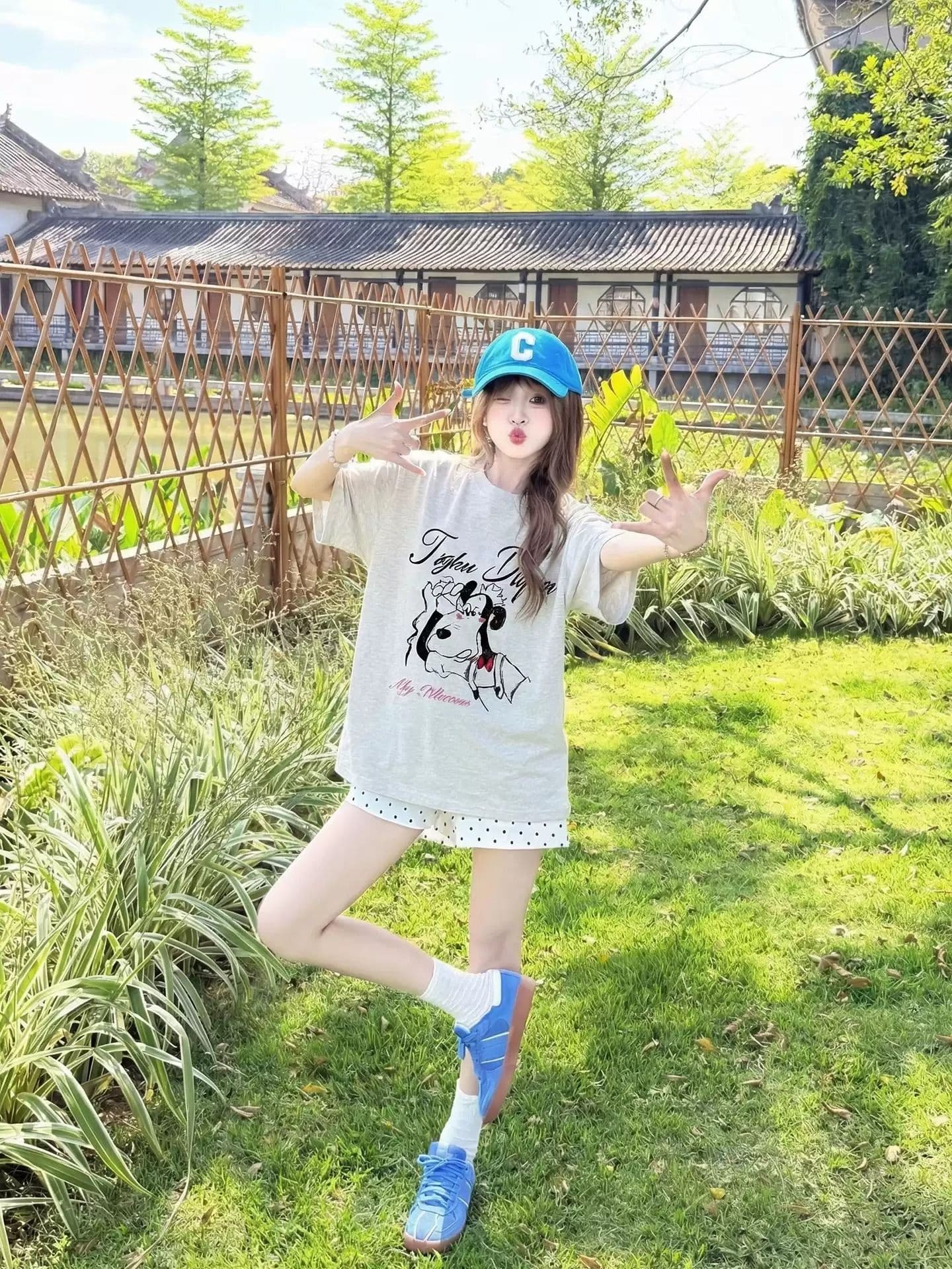 순면 반팔 티셔츠 여성 2026 여름 한국 스타일 새로운 학원 스타일 루즈핏 빅 사이즈 지방 mm 200 kg 웨어러블 상세 이미지 5