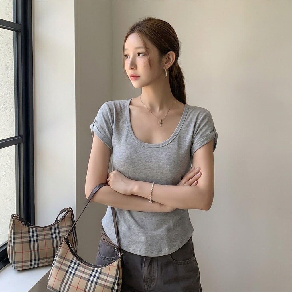작은 대중 긍정적 인 어깨 u 칼라 반팔 여성 초여름 높은 품질 꼬집기 허리 고유 한 아름다운 연령 감소 맨위 이미지 4
