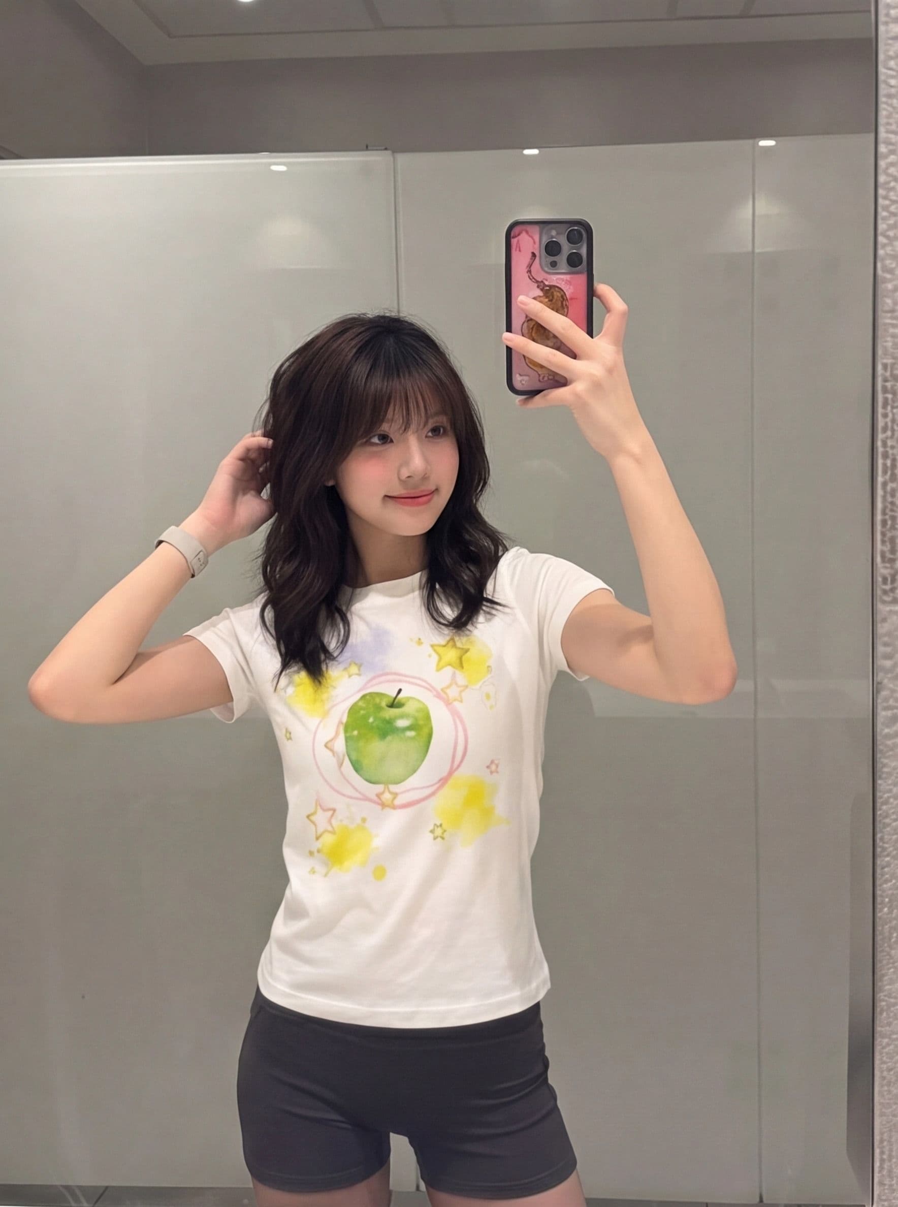 순면 40 220 그램 92 면 8 암모니아 Lun 한국 스타일 새로운 긍정적 인 어깨 반팔 티셔츠 여성 프린트 핫걸 맨위 상세 이미지 7
