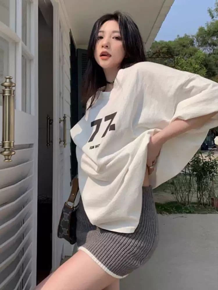 순면 반팔 티셔츠 여성 2026 여름 한국 스타일 새로운 학원 스타일 루즈핏 빅 사이즈 지방 mm 200 kg 웨어러블 상세 이미지 4