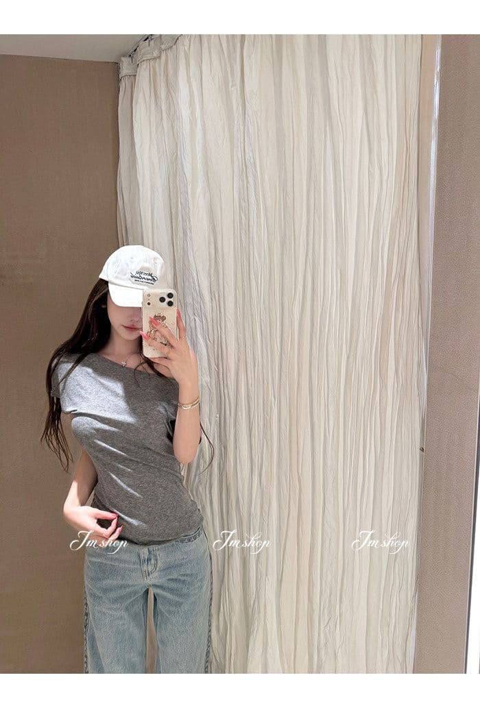 라이 경기 서울 화이트 비스듬한 칼라 오프숄더 반팔 티셔츠 여성 여름 허리 수축 몸매 가꾸기 디자인 센스 핫걸 다용도 짧은 맨위 상세 이미지 6