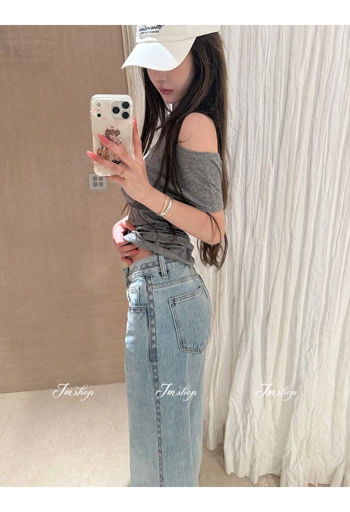 라이 경기 서울 화이트 비스듬한 칼라 오프숄더 반팔 티셔츠 여성 여름 허리 수축 몸매 가꾸기 디자인 센스 핫걸 다용도 짧은 맨위 상세 이미지 21