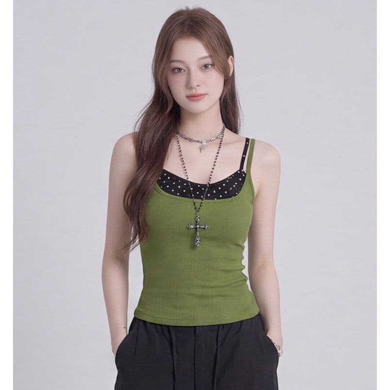 260 그램 사람들 면 아메리칸 레트로 페이크 레이어드 슬립 작은 조끼 여성 여름 핫걸 도트 무늬 외출용 민소매 맨위 상세 이미지 2