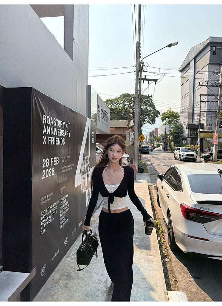 원본 주간 실크 핫걸 바람 스트랩 쇼트 스타일 여성 코트 여름 커피 색상 섹시함 레이스 측면 캐미솔 투피스 세트 상세 이미지 46