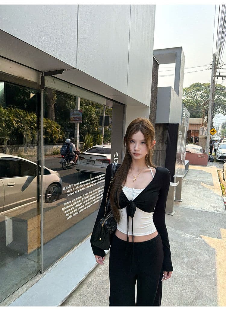 원본 주간 실크 핫걸 바람 스트랩 쇼트 스타일 여성 코트 여름 커피 색상 섹시함 레이스 측면 캐미솔 투피스 세트 상세 이미지 50