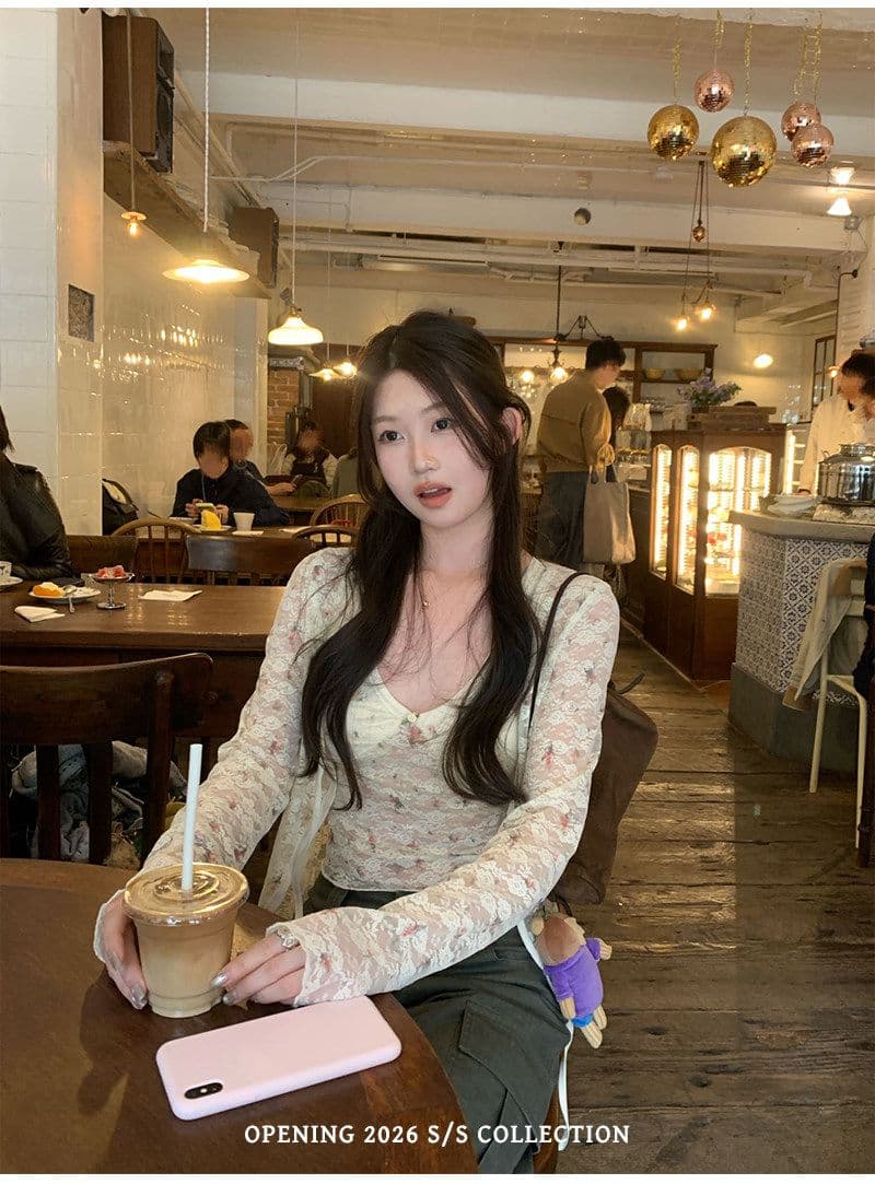 원본 원단 부드러운 센스 레이스 꽃무늬 조끼 오픈 가디건 두 조각 여성 세트 2026 여름 레이스업 V넥 작은 세트 상세 이미지 4