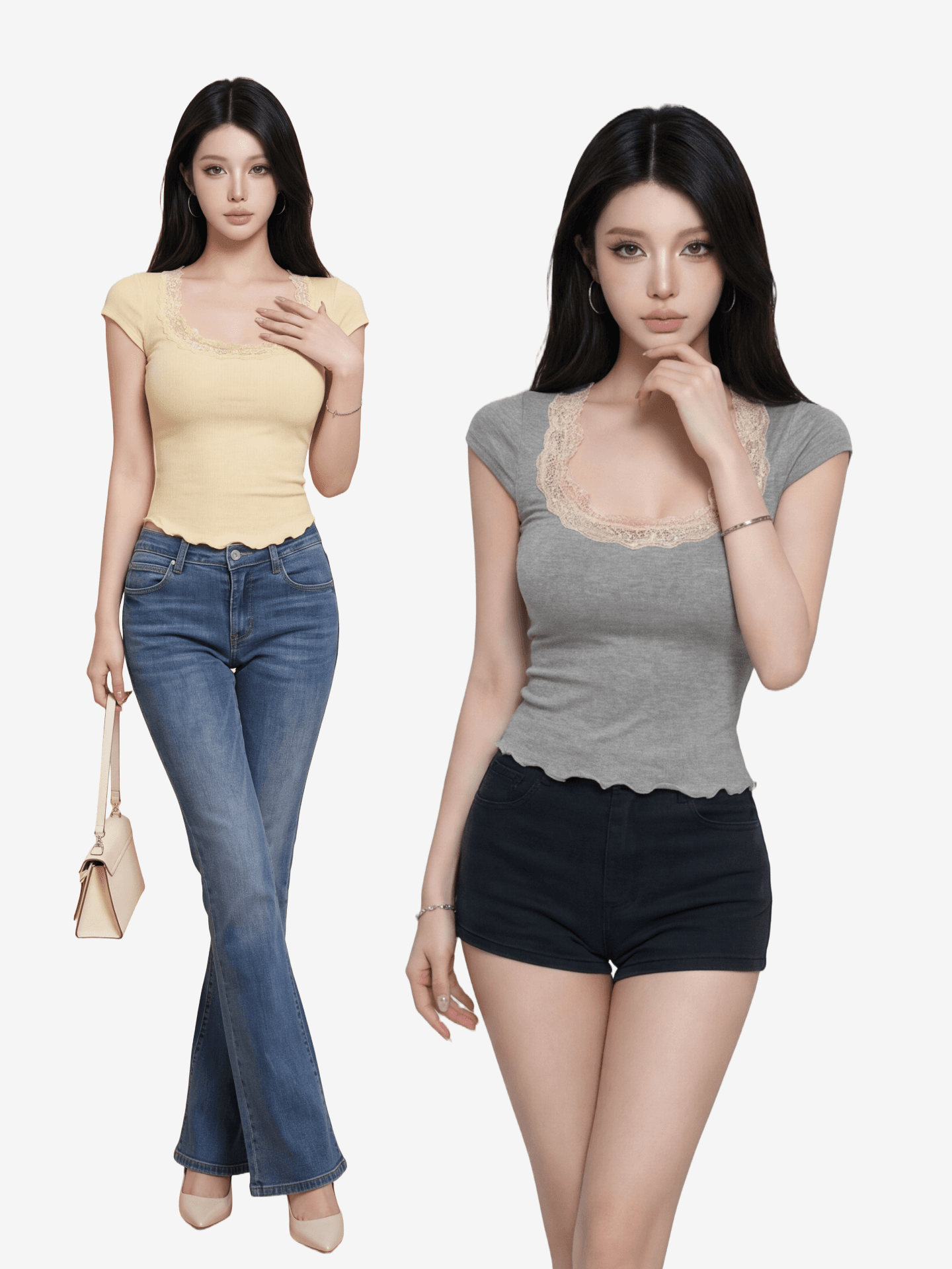 높은 품질 눈꽃 한 부서 섹시함 바람 레이스 조각 u 칼라 반팔 티셔츠 여성 여름 몸매 가꾸기 슬림해 보이는 고급 센스 맨위 상세 이미지 1