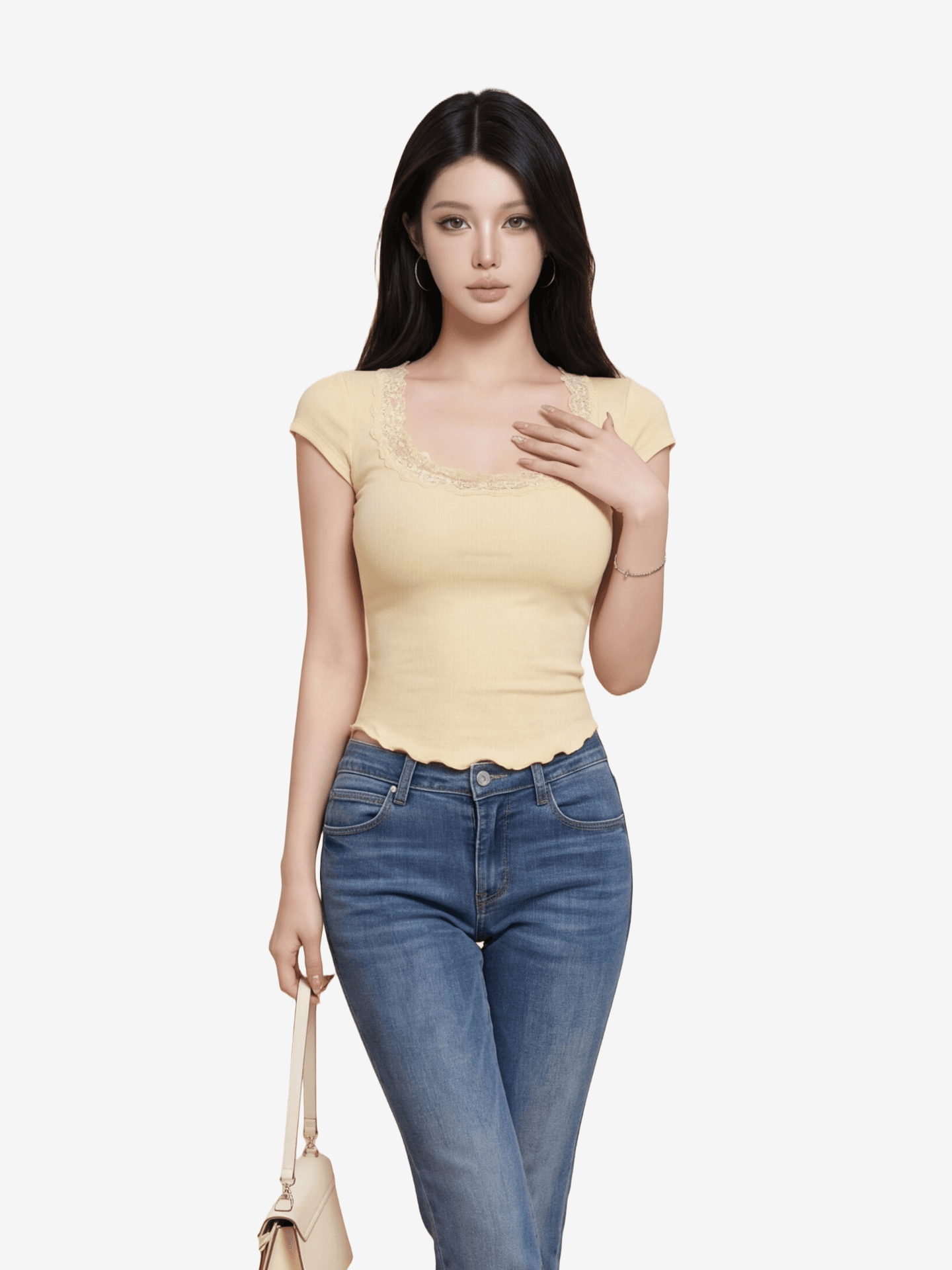 높은 품질 눈꽃 한 부서 섹시함 바람 레이스 조각 u 칼라 반팔 티셔츠 여성 여름 몸매 가꾸기 슬림해 보이는 고급 센스 맨위 상세 이미지 2