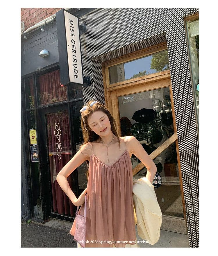 aaaaxbbb 끝없는 한여름 한 부서 부드러운 실 실 V넥 슬립 분위기 센스 캐주얼 슬림해 보이는 도루 센스 맨위 상세 이미지 5