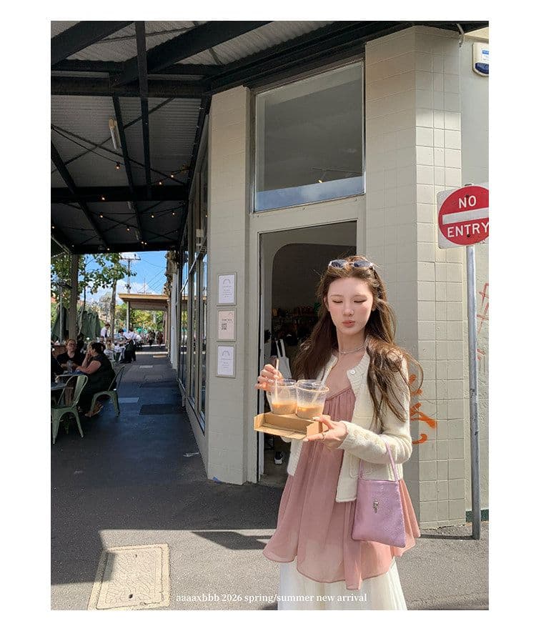 aaaaxbbb 끝없는 한여름 한 부서 부드러운 실 실 V넥 슬립 분위기 센스 캐주얼 슬림해 보이는 도루 센스 맨위 상세 이미지 22