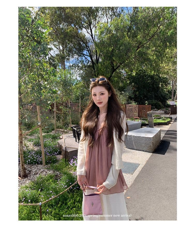 aaaaxbbb 끝없는 한여름 한 부서 부드러운 실 실 V넥 슬립 분위기 센스 캐주얼 슬림해 보이는 도루 센스 맨위 상세 이미지 29