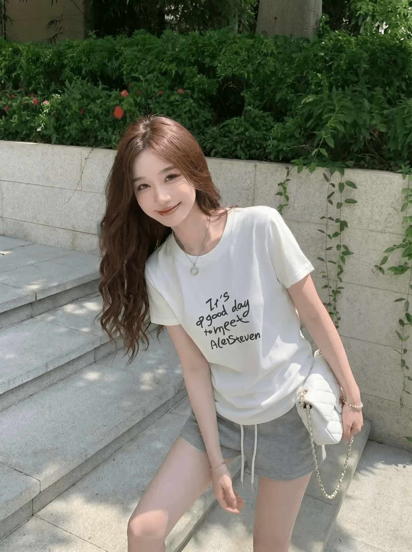 순면 40 220 그램 92 면 8 암모니아 Lun 한국 스타일 새로운 긍정적 인 어깨 반팔 티셔츠 여성 프린트 핫걸 맨위 상세 이미지 2