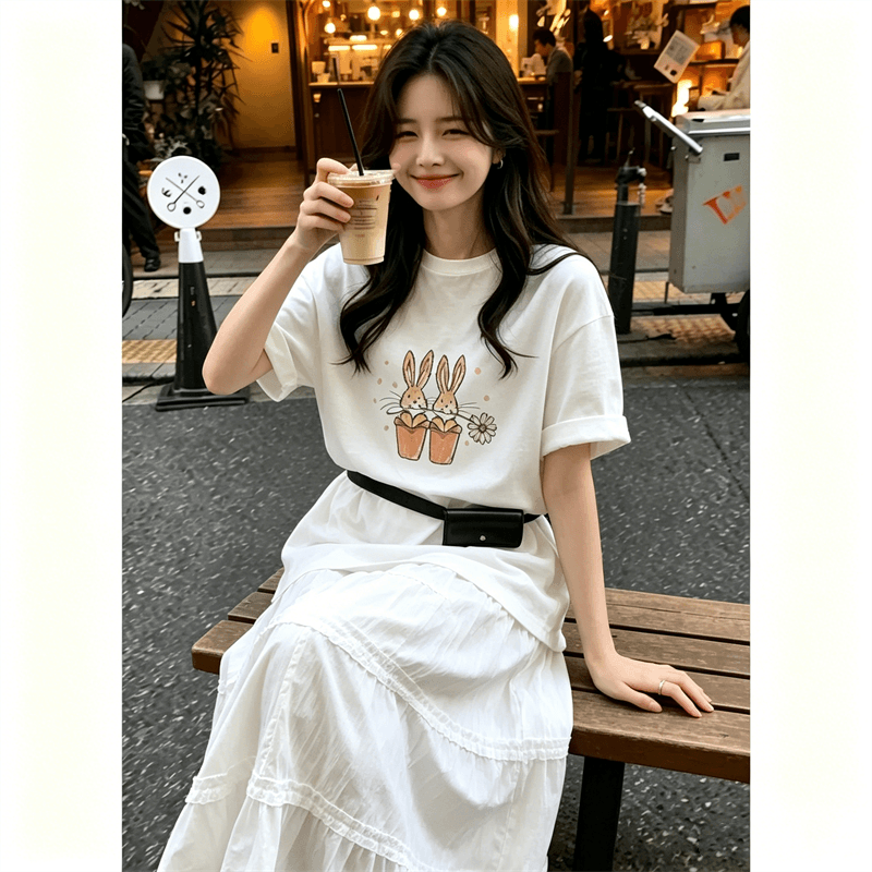순면 반팔 티셔츠 여성 2026 여름 한국 스타일 새로운 학원 스타일 루즈핏 빅 사이즈 지방 mm 200 kg 웨어러블 이미지 4